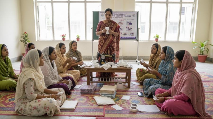 A session on sanitary napkin production and marketing training for rural women
