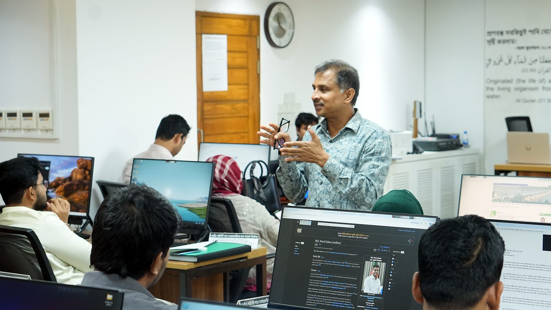 Participants at workstations during an exercise
