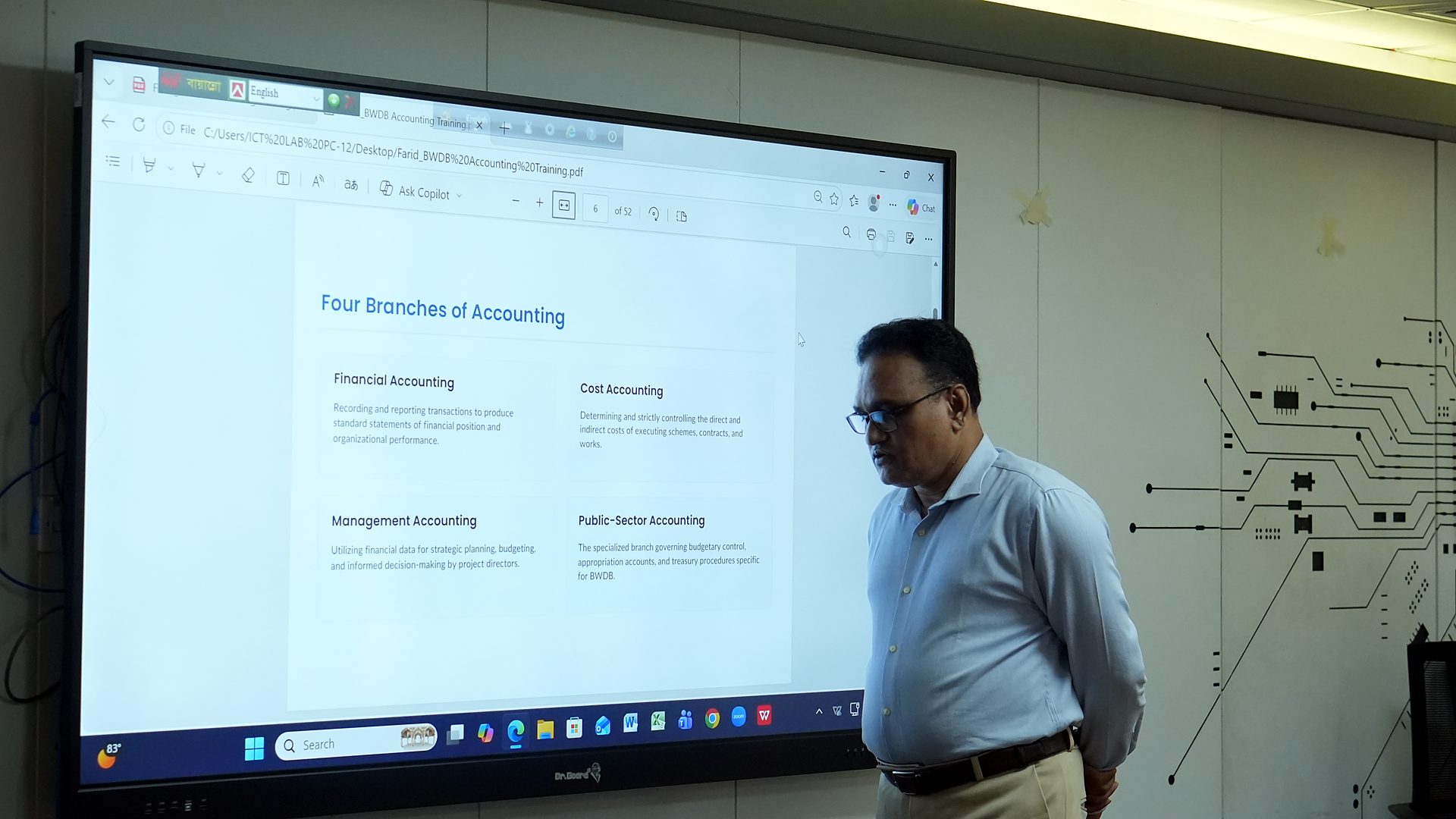 Resource person beside the Four Branches of Accounting slide
