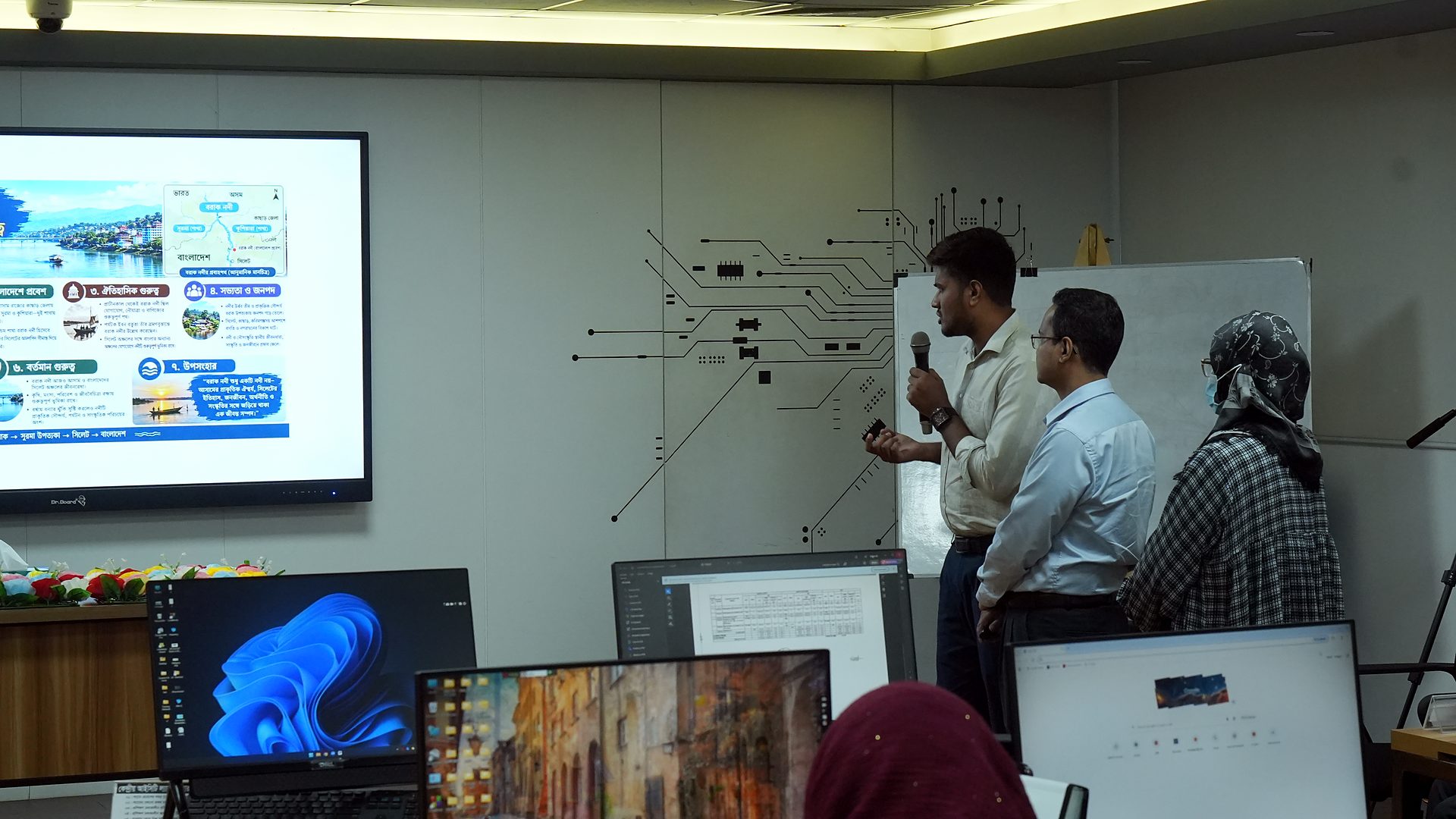 Team presenting beside the whiteboard