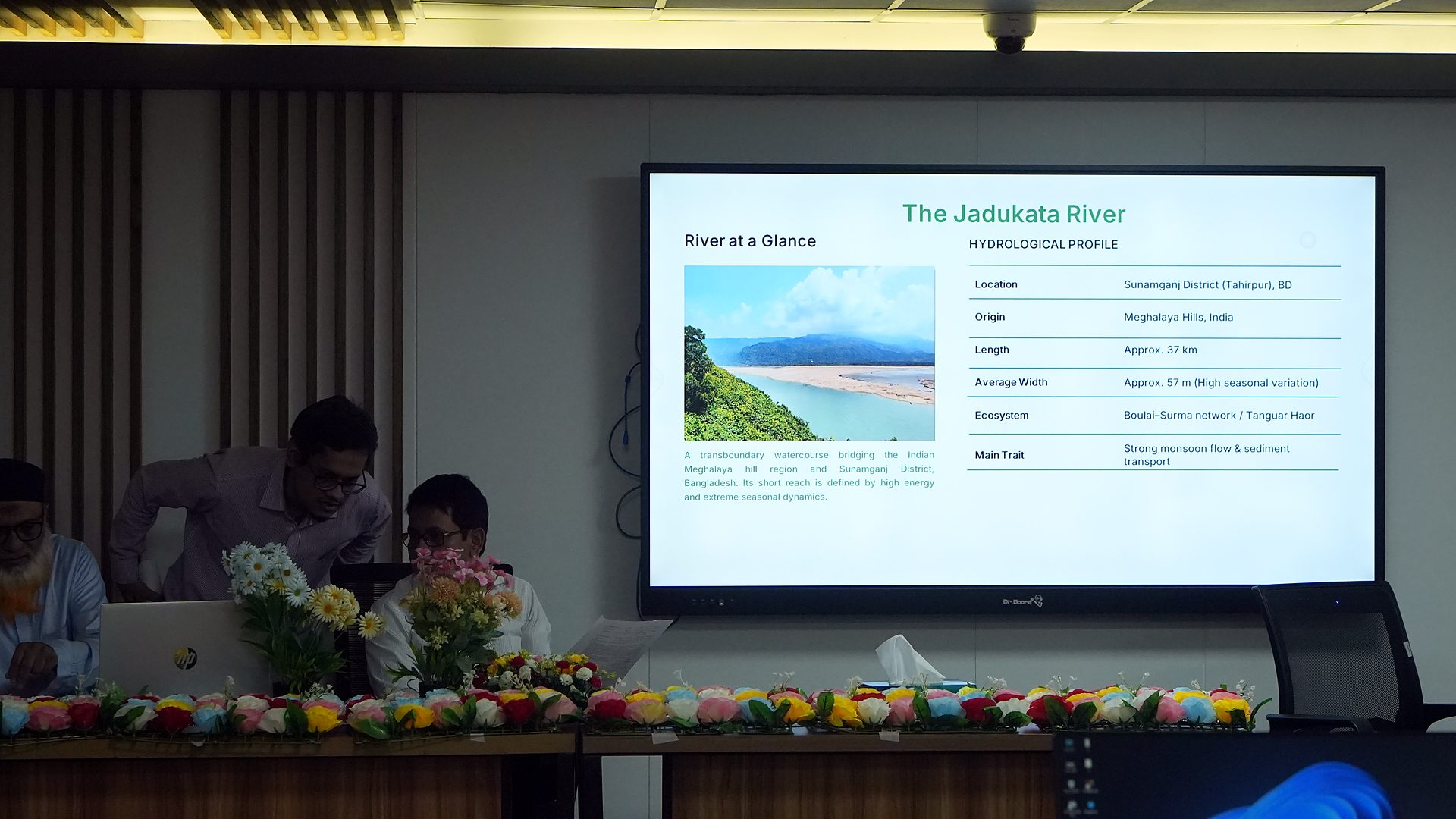 Team presentation slide profiling the Jadukata River
