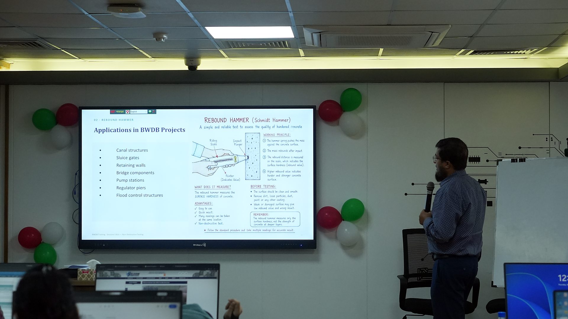 Slide on applications of the rebound hammer and other NDT methods in BWDB projects