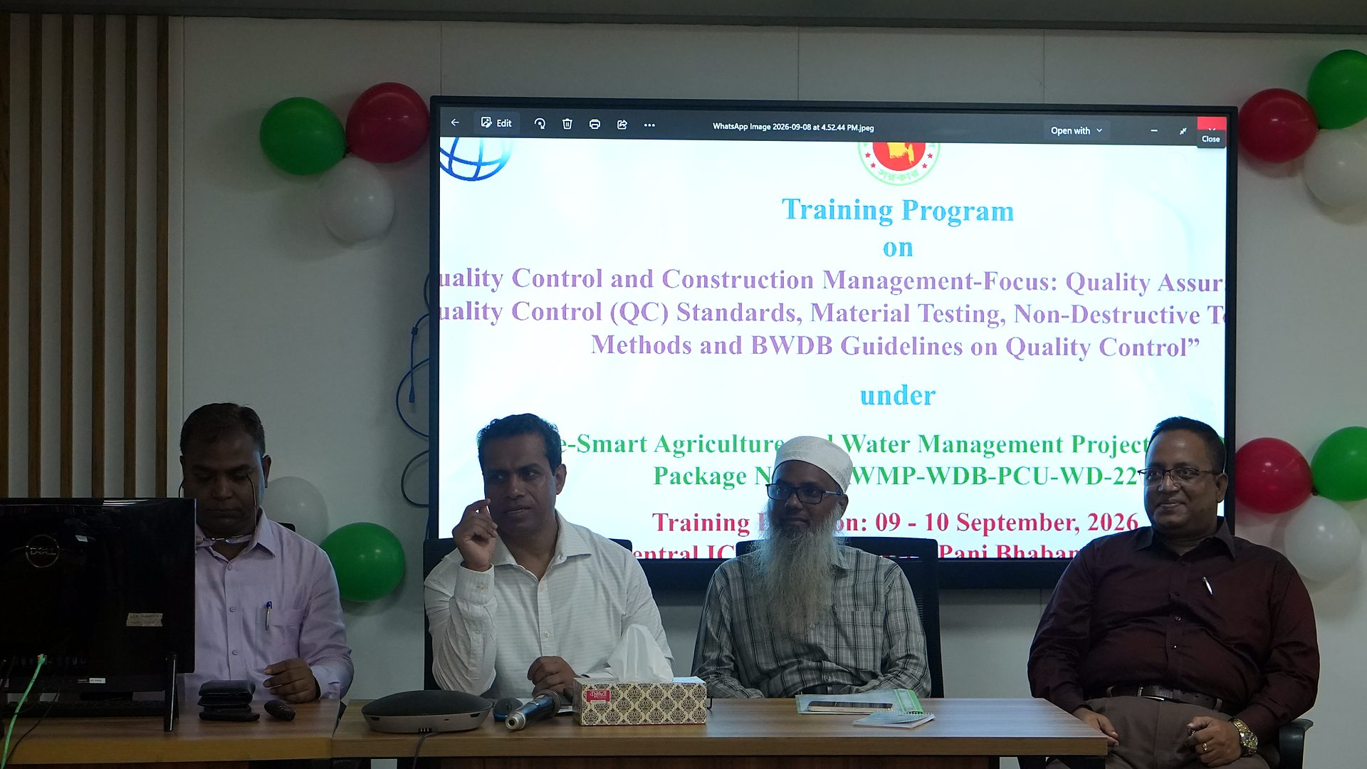 Opening session at the dais under the Quality Control and Construction Management training banner